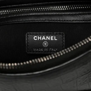 Chanel Quilted Calfskin & Embossed Crocodile Medium Gabrielle Cosmetic Case Black logo1