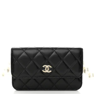 Chanel Quilted Calfskin Maxi Pearls Clutch With Chain Black Gold Hardware Lushentic Bags