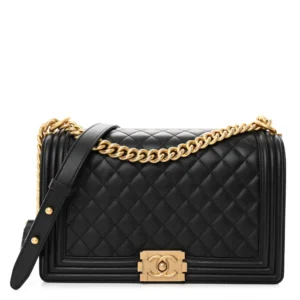 Chanel Quilted Calfskin New Medium Boy Flap Black Aged Gold Hardware Lushentic Grade Bags