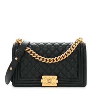 Chanel Quilted Calfskin Medium Boy Flap Black Polished Gold Hardware Lushentic Replica