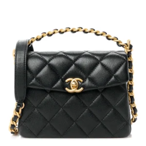 Chanel Quilted Caviar 31 Rue Cambon Mini Top Handle Flap Black Gold Hardware Quality Rep