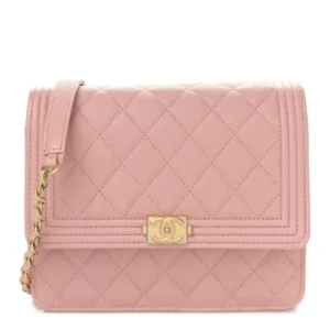 Chanel Quilted Caviar Boy Square Wallet On Chain (WOC) Pink Aged Gold Hardware