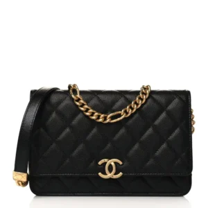 Chanel Quilted Caviar Bracelet On Chain Wallet On Chain (WOC) Black Aged Gold Hardware