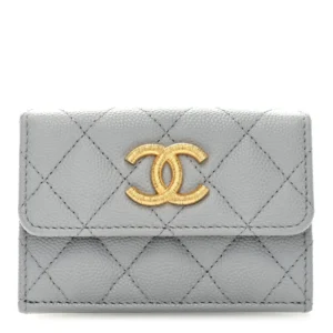 Chanel Quilted Caviar CC Double Flap Wallet Grey Gold Hardware Quality Replica