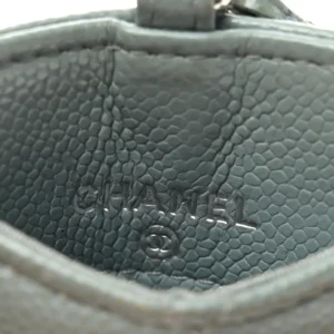 Chanel Quilted Caviar Card Holder On Chain Light Blue logo1