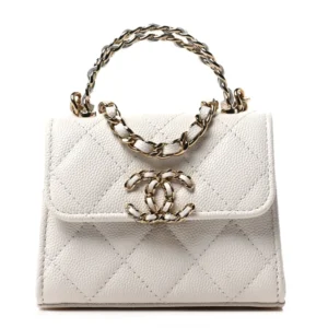 Chanel Quilted Caviar Chain Top Handle With Chain White Gold Hardware