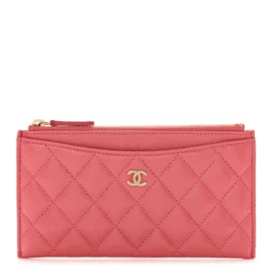 Chanel Quilted Caviar Classic Zip Pouch Rose Pink Iridescent Light Gold Hardware Lushentic Bags