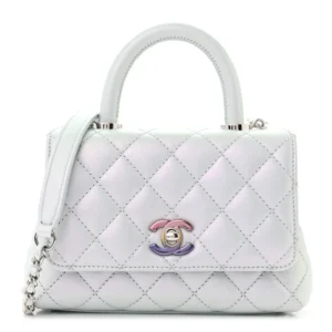 Chanel Quilted Caviar Extra Mini Coco Handle Flap Light Blue Silver Hardware Replica Bags