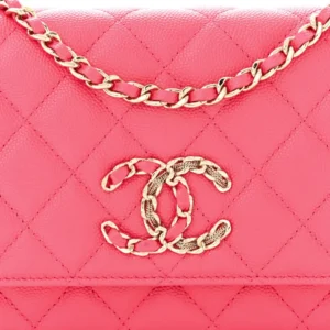 Chanel Quilted Caviar French New Wave Chain CC Wallet On Chain (WOC) Pink detail2