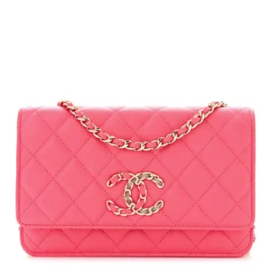 Chanel Quilted Caviar French New Wave Chain CC Wallet On Chain (WOC) Pink Polished Gold Hardware