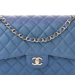 Chanel Quilted Caviar Jumbo Double Flap Dark Blue Light detail2