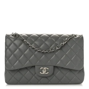 Chanel Quilted Caviar Grey Jumbo Double Flap Silver Hardware Lushentic Bags