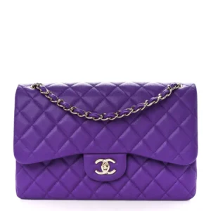 Chanel Quilted Caviar Jumbo Double Flap Purple Silver Hardware Replica Designer Bags