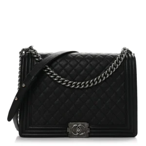 Chanel Quilted Caviar Large Boy Flap Black Ruthenium Hardware Lushentic Bags