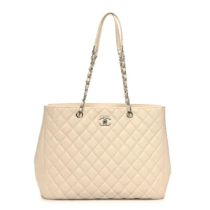 Chanel Quilted Caviar Large Classic Shopping Tote Light Beige Gold Hardware Quality Rep