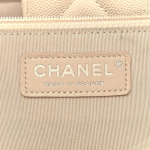 Chanel Quilted Caviar Large Classic Shopping Tote Light Beige logo