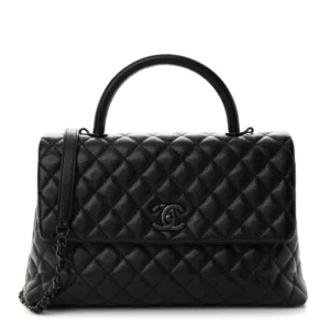 Chanel Quilted Caviar Leather Medium Coco Handle Flap So Black Best Lushentic Bags