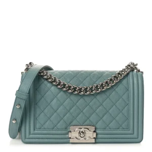 Chanel Quilted Caviar New Medium Boy Flap Light Blue Ruthenium Hardware Lushentic Replica