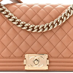 Chanel Quilted Caviar Medium Boy Flap Light Brown detail2