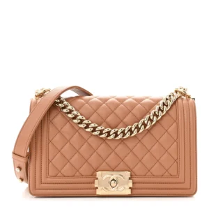 Chanel Quilted Caviar Medium Boy Flap Light Brown Gold Hardware Replica Bags