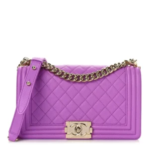 Chanel Quilted Caviar Medium Boy Flap Purple Gold Hardware Replica Designer Bags