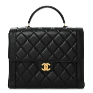 Chanel Quilted Caviar Medium Briefcase Laptop Bag Black Gold Hardware Best Lushentic Bags