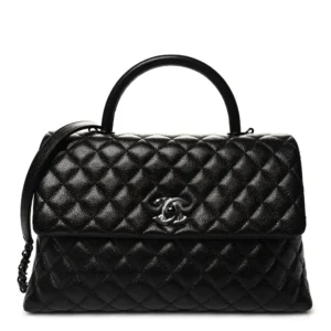 Chanel Quilted Caviar Medium Coco Handle Flap So Black Replica Bags