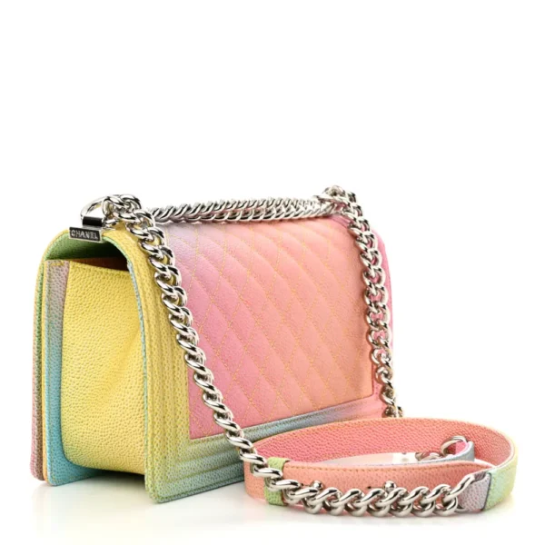 Chanel Quilted Caviar Medium Cuba Rainbow Boy Flap Polished Silver Hardware Lushentic Bags