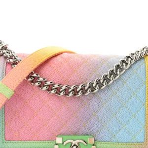 Chanel Quilted Caviar Medium Cuba Rainbow Boy Flap detail1