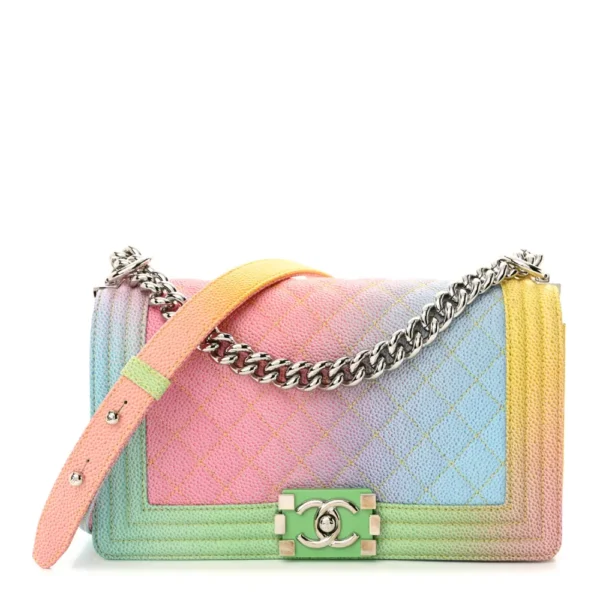 Chanel Quilted Caviar Medium Cuba Rainbow Boy Flap Polished Silver Hardware Lushentic Bags