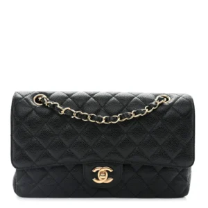 Chanel Quilted Caviar Medium Double Flap Black Gold Hardware Lushentic Bags