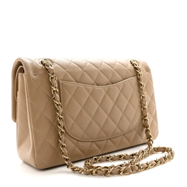 Chanel Quilted Caviar Medium Double Flap Dark Beige Polished Light Gold Hardware  Lushentic Bags