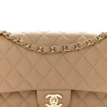 Chanel Quilted Caviar Medium Double Flap Dark Beige Polished Light Gold Hardware  Lushentic Bags