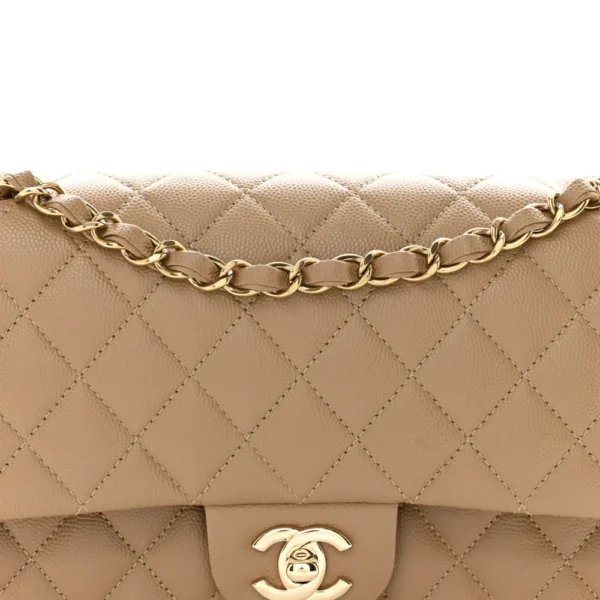 Chanel Quilted Caviar Medium Double Flap Dark Beige Polished Light Gold Hardware  Lushentic Bags