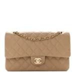 Chanel Quilted Caviar Medium Double Flap Dark Beige Polished Light Gold Hardware  Lushentic Bags