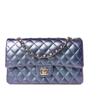 Chanel Quilted Caviar Medium Double Flap Metallic Purple Gold Hardware Lushentic Grade Bags