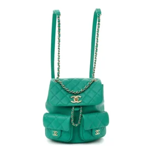 Chanel Quilted Caviar Medium Duma Pockets Drawstring Backpack Green Light Gold Hardware Replica Quality