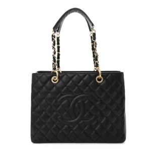 Chanel Quilted Caviar Medium Grand Shopping Tote GST Black Gold Hardware Lushentic Grade Bags