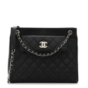 Chanel Quilted Caviar Medium In Out Flap Shopping Tote Black Gold Hardware Lushentic Bags