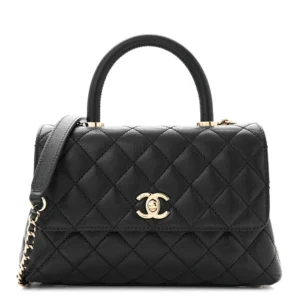 Chanel Quilted Caviar Mini Coco Handle Flap Black Light Gold Hardware Quality Rep