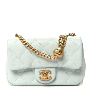 Chanel Quilted Caviar Mini Rectangular Sweetheart Flap Light Blue Aged Gold Hardware Quality Rep