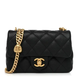 Chanel Quilted Caviar Black Mini Sweetheart Rectangular Flap Aged Gold Hardware Lushentic Grade Bags