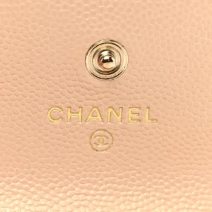 Chanel Quilted Caviar Pearl Card Holder On Chain Beige logo1