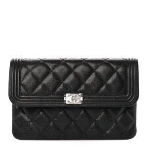 Chanel Quilted Caviar Small Boy Flap Clutch Black Light Gold Hardware Quality Rep