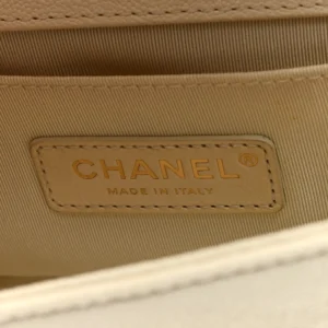 Chanel Quilted Caviar Small Boy Flap White logo