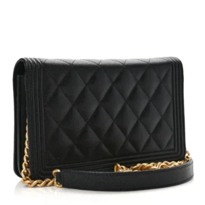 Chanel Quilted Caviar Small Boy Wallet On Chain (WOC) Black back1