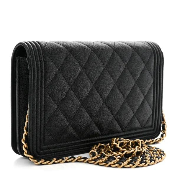 Chanel Small Boy Wallet On Chain (WOC) Quilted Caviar Black Aged Gold Hardware Lushentic Replica