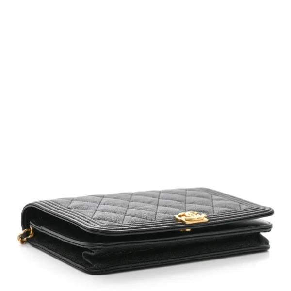 Chanel Small Boy Wallet On Chain (WOC) Quilted Caviar Black Aged Gold Hardware Lushentic Replica