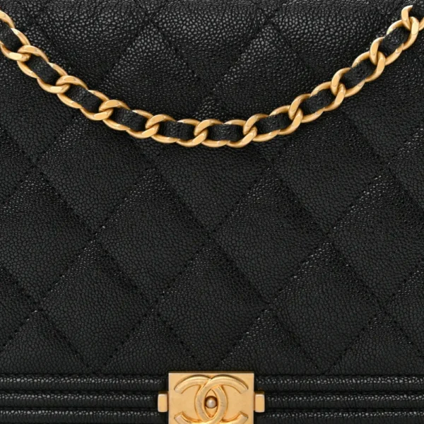 Chanel Small Boy Wallet On Chain (WOC) Quilted Caviar Black Aged Gold Hardware Lushentic Replica