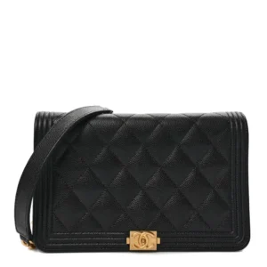 Chanel Quilted Caviar Small Boy Wallet On Chain (WOC) Black Aged Gold Hardware Quality Replica